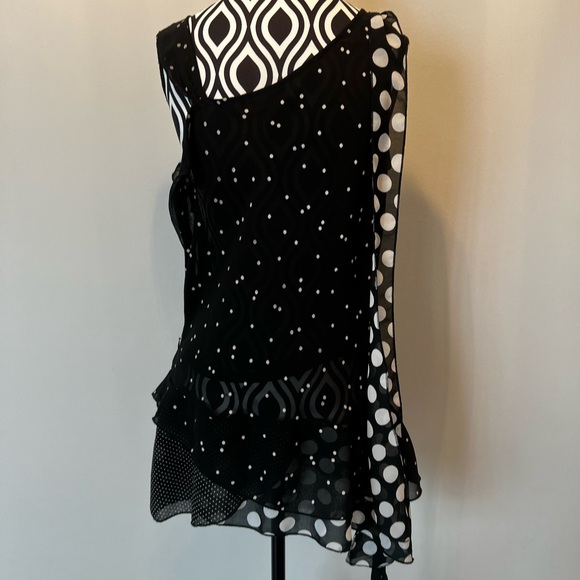 Vintage 90s Y2K Asymmetrical Tiered Polka Dot Baranda Top - Picture 10 of 15